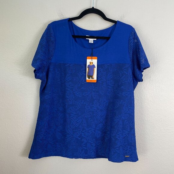 NEW Calvin Klein Womens Plus XXL Short Sleeve Textured Knit Top Blue Shirt - Picture 6 of 10
